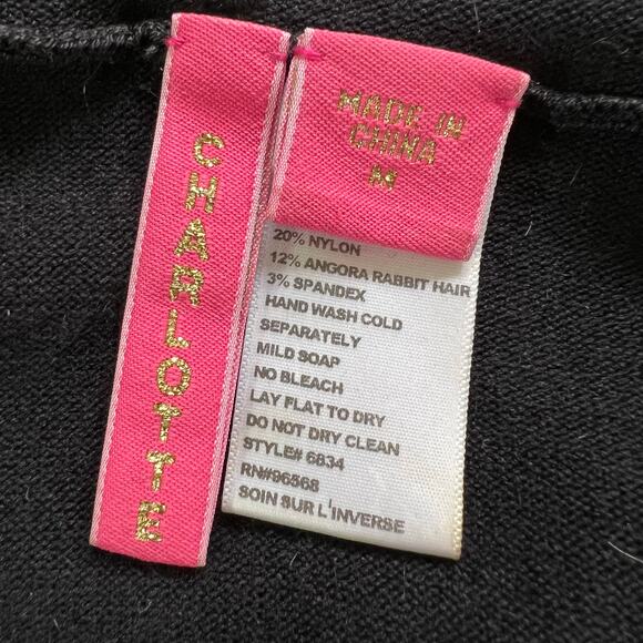 Charlotte Tarantola Womens Silk Angora Sweater Embroidered Hooded Black Medium - Picture 12 of 13